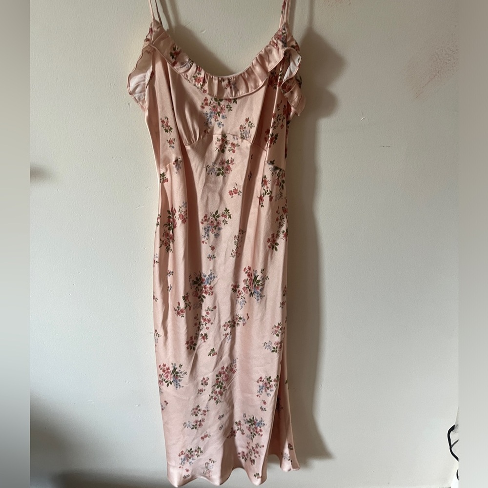 Reformation Blush Floral Dress with Ruffle Detail